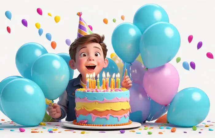 Boy Celebrating Birthday 3d Graphic Illustration